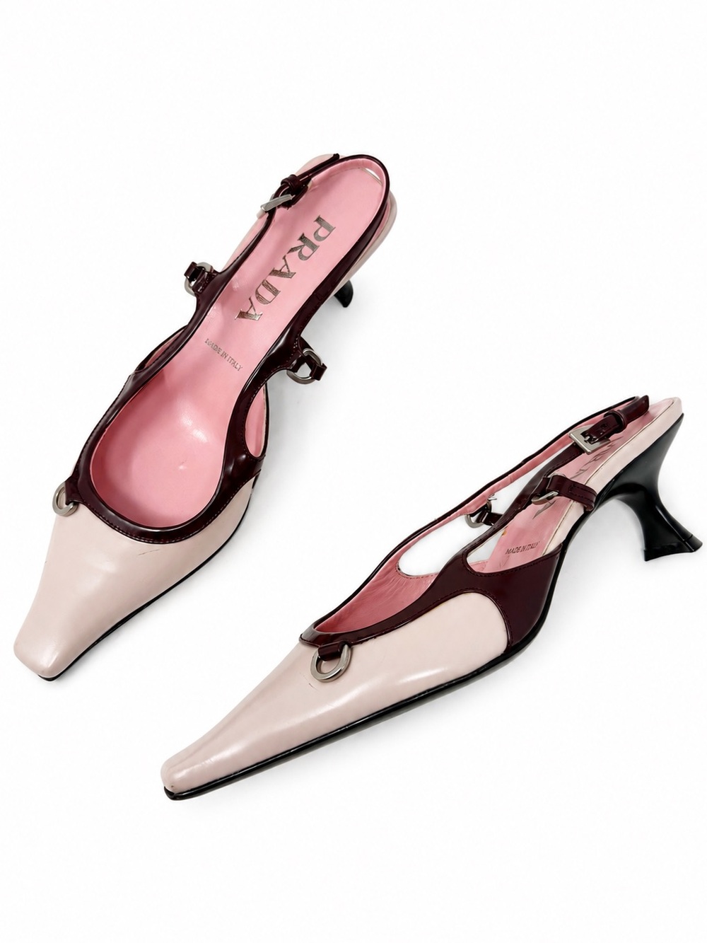 Prada Pointed Toe Slingback Kitten Heel Pumps Womens Size EU 37